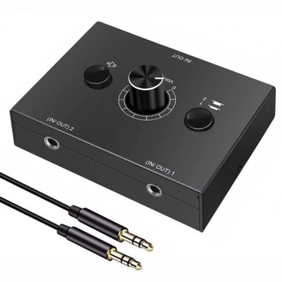 Alfais 6077 Ses Kulaklık Hoparlör 2 Port Aux Switch Çoklayıcı Çevirici 3.5mm Stereo Audio Seçici