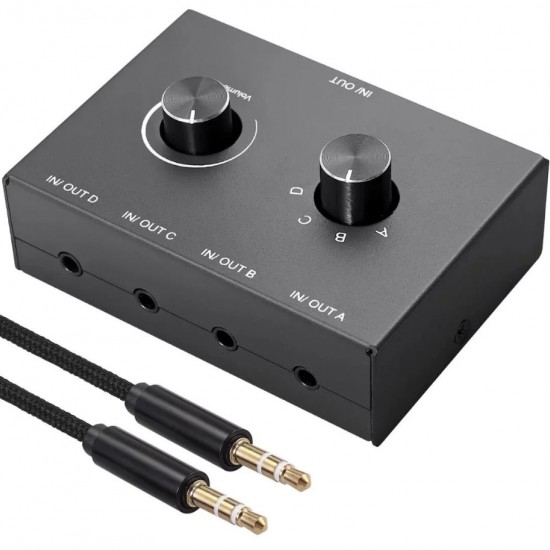 Alfais 6078 Ses Kulaklık Hoparlör 4 Port Aux Switch Çoklayıcı Çevirici 3.5mm Stereo Audio Seçici