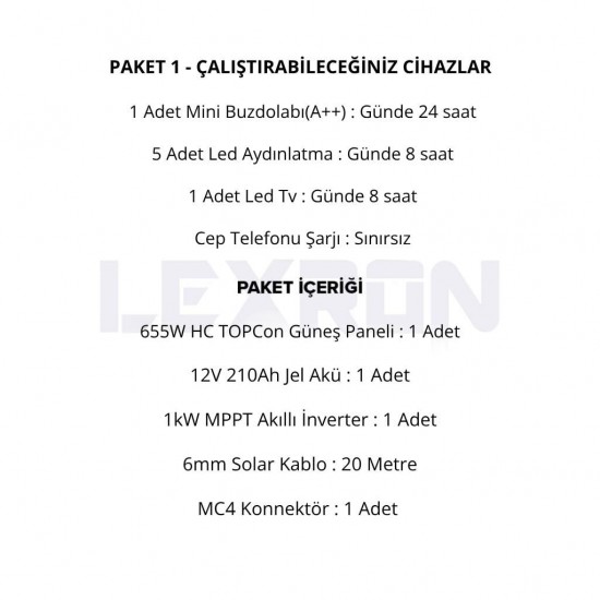 1kW TOPCON PAKET SİSTEM (PAKET 1)
