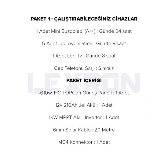 1kW TOPCON PAKET SİSTEM (PAKET 1)