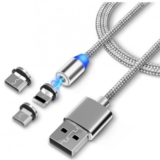 Alfais 4910 Iphone Lightning Samsung Micro Usb Type C Mıknatıslı Şarj Kablosu