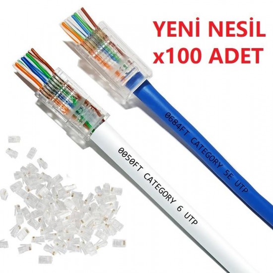 Alfais 4381 Yeni Nesil Delikli Cat6 Ez Rj45 Konnektör Utp Jack (100 Adet)