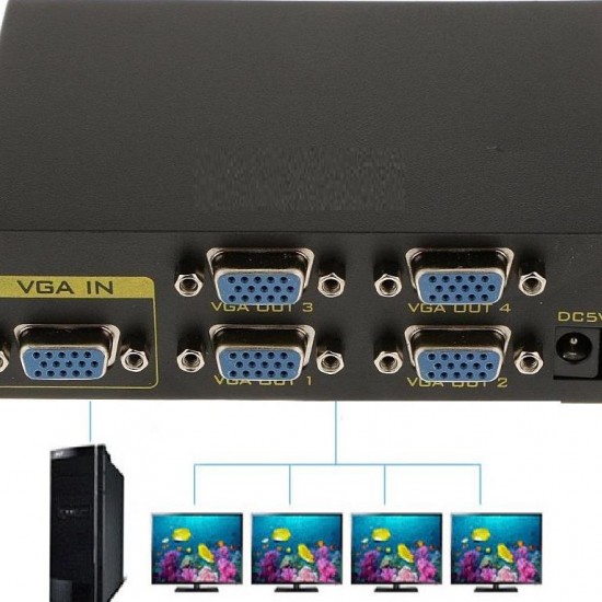 Alfais 4873 4 Port Vga Splitter Switch Çoklayıcı Çoğaltıcı Çoklu Ekran