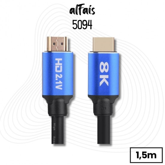 Alfais 5094 8K Ultra HD 2.1V 48Gbps Altın Kaplama Hdmi Kablo UHD 1.5 Metre