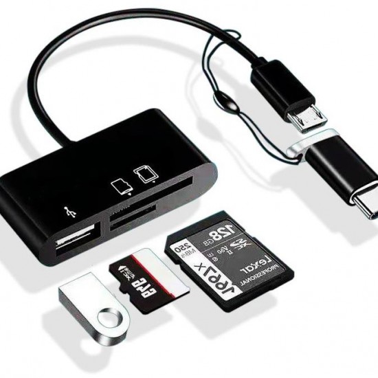 Alfais 5256 Type-C Micro Usb 3in1 Sd Micrsd Kart Okuyucu Otg Çevirici Kablosu