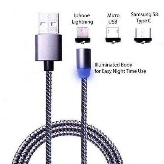 Alfais 4910 Iphone Lightning Samsung Micro Usb Type C Mıknatıslı Şarj Kablosu