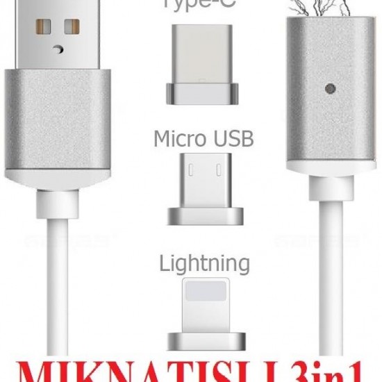 Alfais 4910 Iphone Lightning Samsung Micro Usb Type C Mıknatıslı Şarj Kablosu