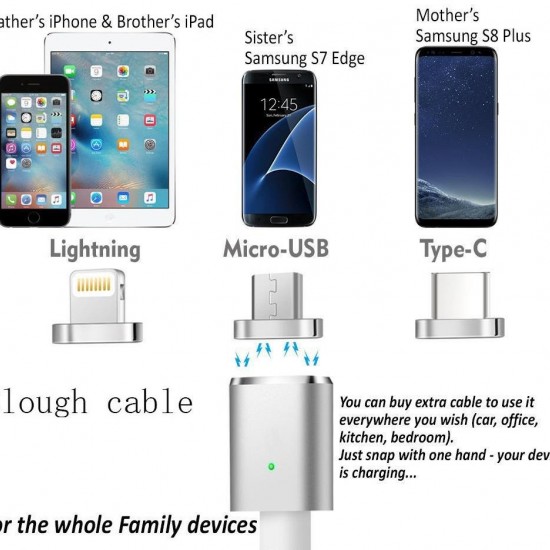 Alfais 4910 Iphone Lightning Samsung Micro Usb Type C Mıknatıslı Şarj Kablosu