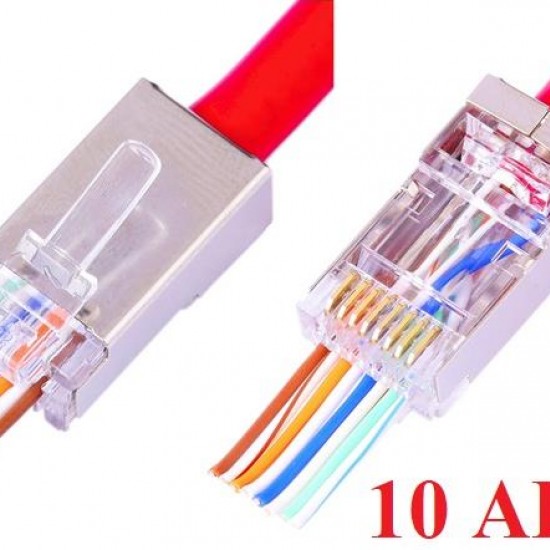 Alfais 4388 Yeni Nesil Delikli Metal Rj45 Jack İnternet Cat Kablo Ucu (10 Adet)