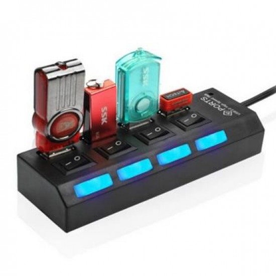 Alfais 4863 4 Port Usb 2.0 Hub Çoğaltıcı Çoklayıcı Switch Işıklı Anahtarlı