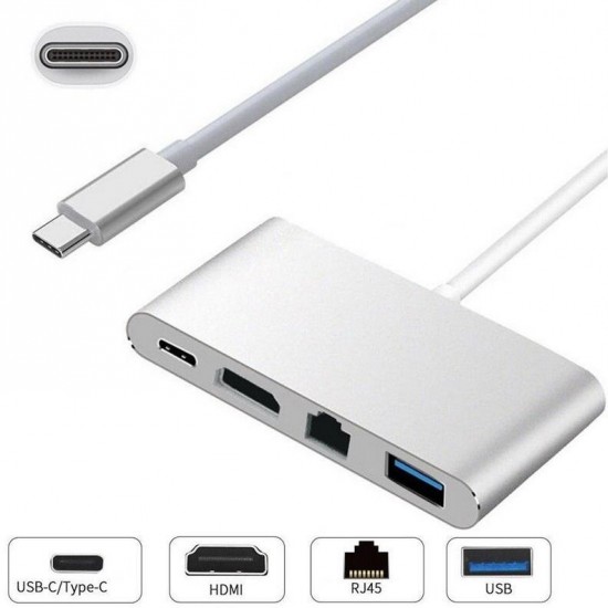 Alfais 4771 USB 3.1 Type C To Hdmi Usb 3.0 Gigabit Ethernet Çevirici Dönüştürücü Adaptör