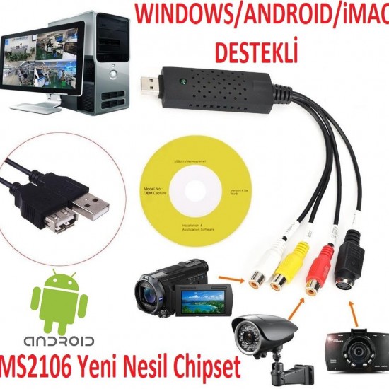Alfais 4882 USB Rca Capture Easycap Kamera Uydu Kayıt Kartı (Android Destekli)
