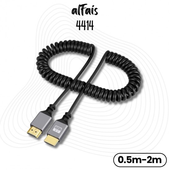 Alfais 4414 Hdmi Spiral Yaylı Uzayabilen FullHd 4k 60Hz Uhd Kablo (0.5-2 Metre)