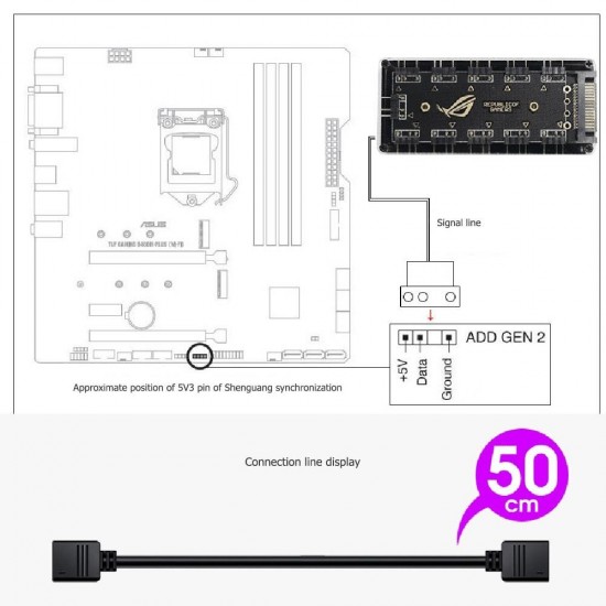 Alfais 4847 Argb Rgb Led 3 Pin 11 Port 5V Sata Power Güç Fan Çoklayıcır Şerit Hub Kablo Splitter