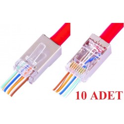 Alfais 4388 Yeni Nesil Delikli Metal Rj45 Jack İnternet Cat Kablo Ucu (10 Adet)