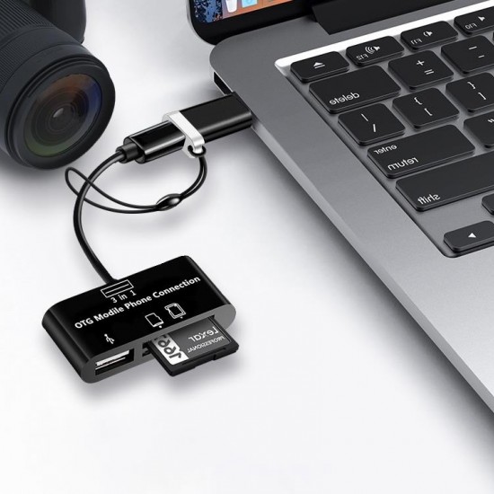 Alfais 5256 Type-C Micro Usb 3in1 Sd Micrsd Kart Okuyucu Otg Çevirici Kablosu