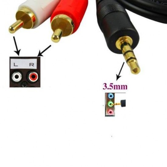 Alfais 4654 3.5 mm Stereo To 2 Rca Aux Tos Ses Kulaklık Kablosu