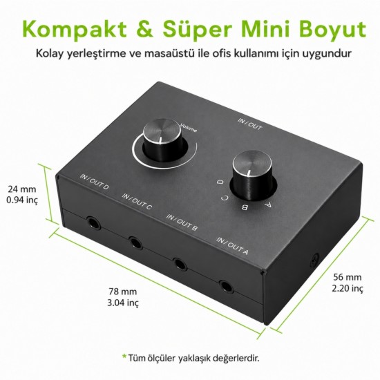 Alfais 6078 Ses Kulaklık Hoparlör 4 Port Aux Switch Çoklayıcı Çevirici 3.5mm Stereo Audio Seçici