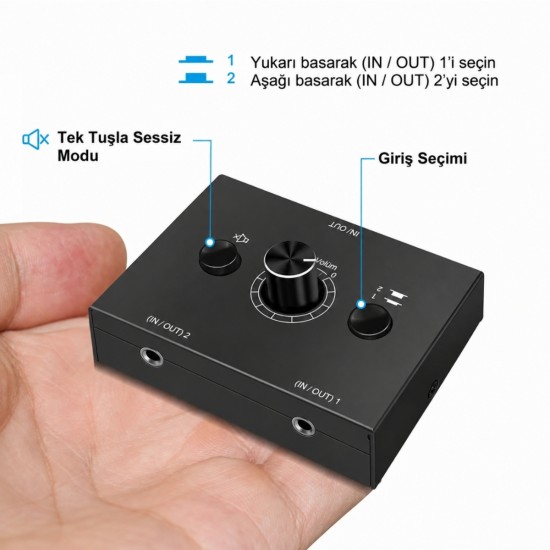 Alfais 6077 Ses Kulaklık Hoparlör 2 Port Aux Switch Çoklayıcı Çevirici 3.5mm Stereo Audio Seçici